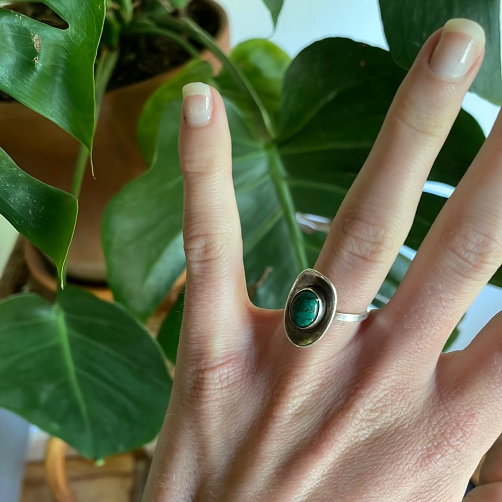 vintage adjustable silver turquoise ring
